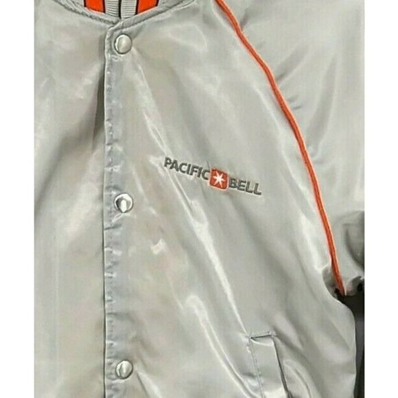 Vintage Pacific Bell Satin Jacket Mens XS Silver Orange California Brand - Picture 5 of 5